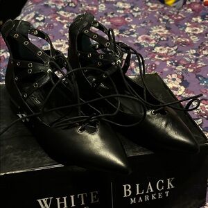 White House Black Market Black Lace-Up Flats